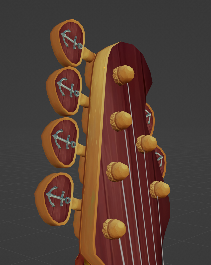 [Another angle of the same headstock, this time from the front showing the pegs lining up to the cylinders that run through the headstock and connect to each string.]