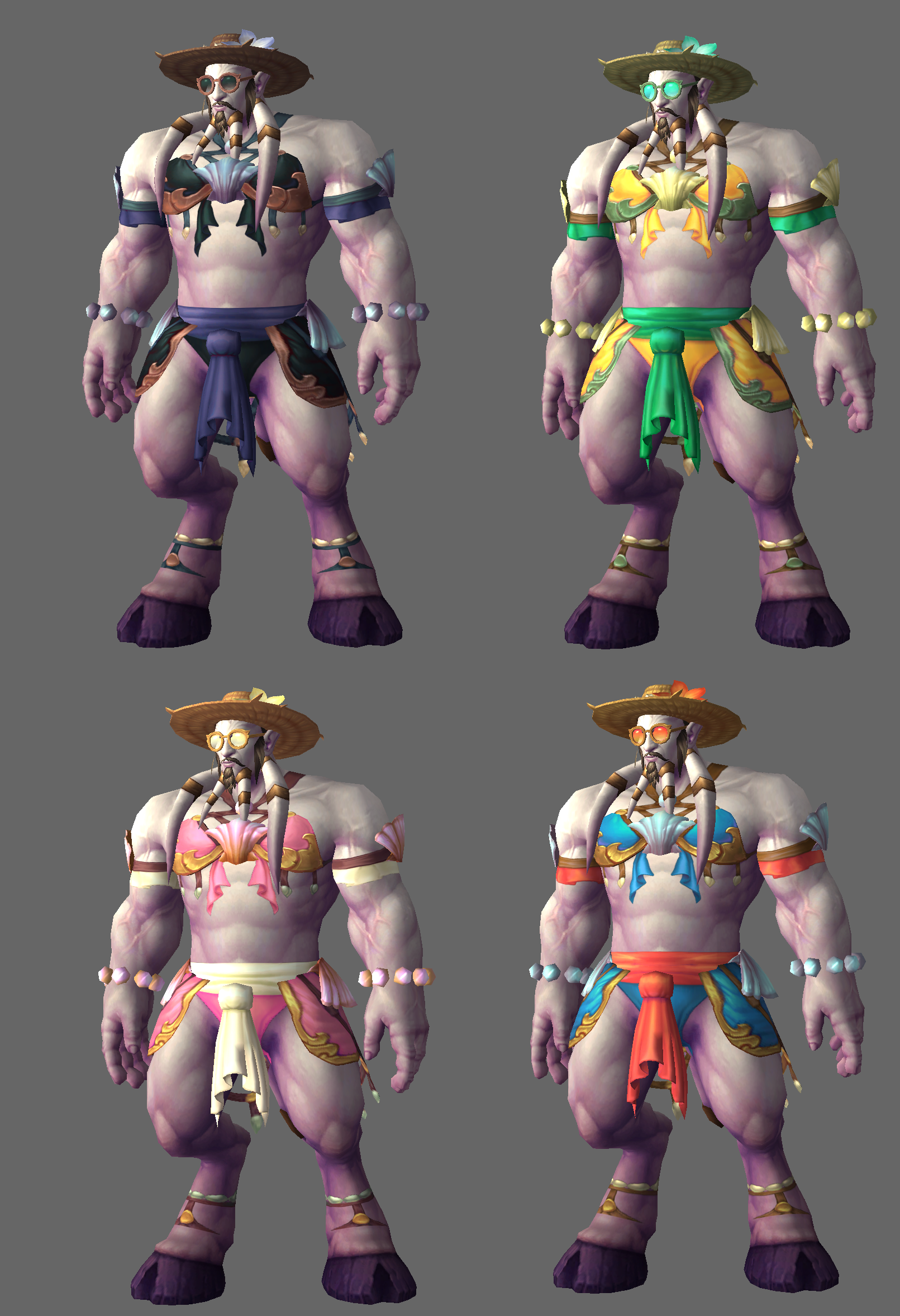 [a variety of beach armor sets, all colored brightly]