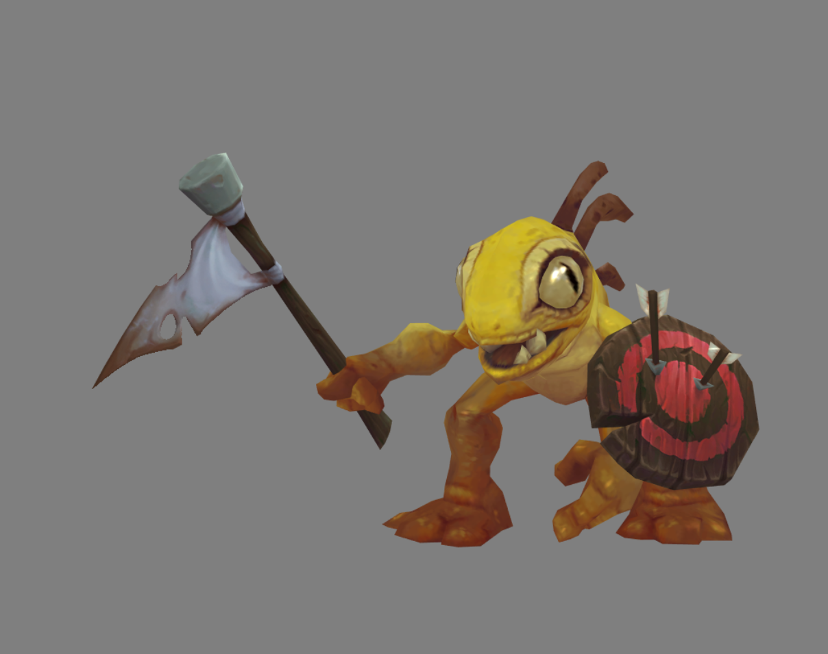 [a yellow murloc holding a painted target shield and white flag]