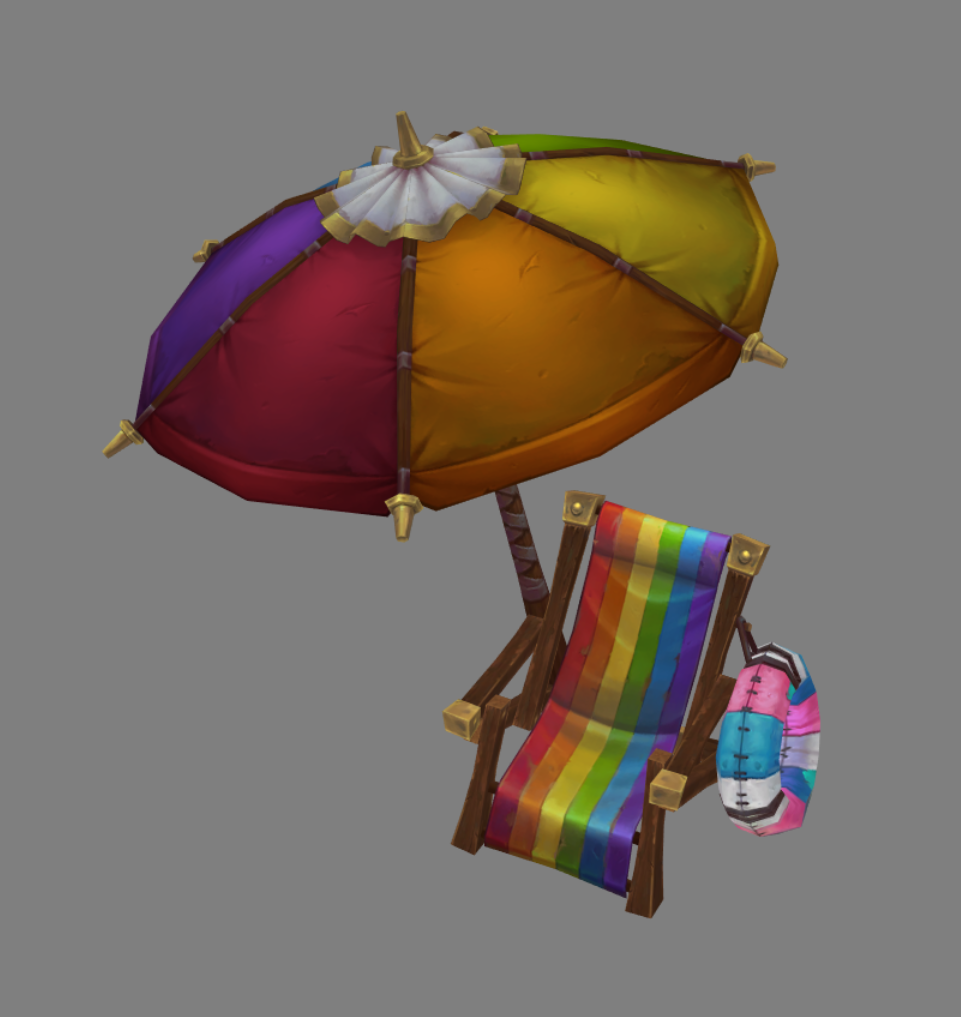 [a rainbow colored seat and parasol combo model]