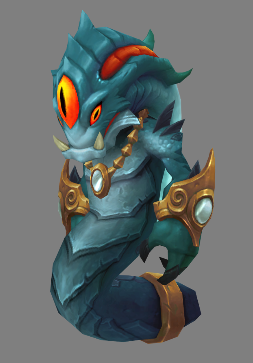 [a naga minipet colored in blue with prominent 3 eyes similar to Azshara]