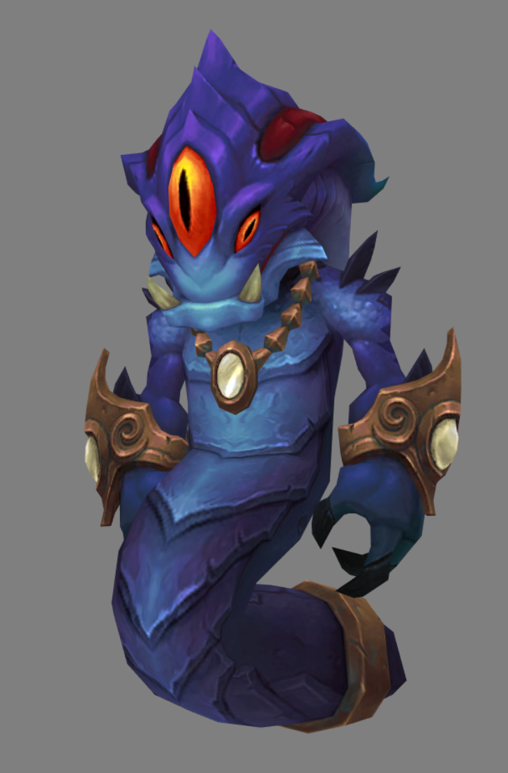 [a naga minipet colored in purple-blue with prominent 3 eyes similar to Azshara]