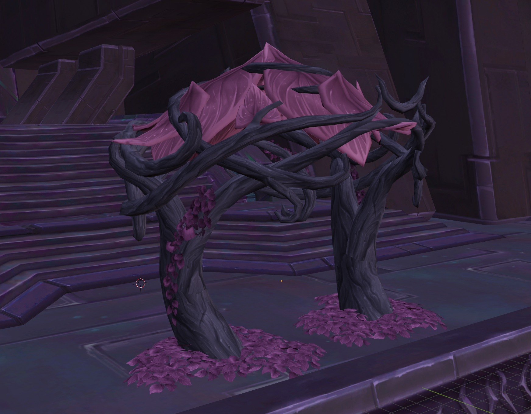 [Modified 'Gazebo' Wood Prop, colored dark grey and faded pink, matching wtih the surroundings of Nyalotha.]