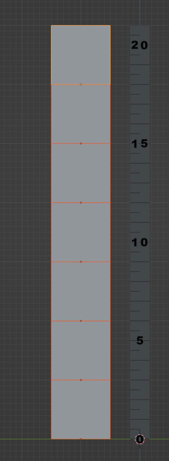 [An ingame asset measuring stick, measuring out to 21 feet (7 yards) on the right. In reality, the measurement is 7 meters (1 meter squares stacked up seven times in Blender on the left).]